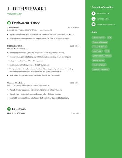 Vinyl Installer Resume
