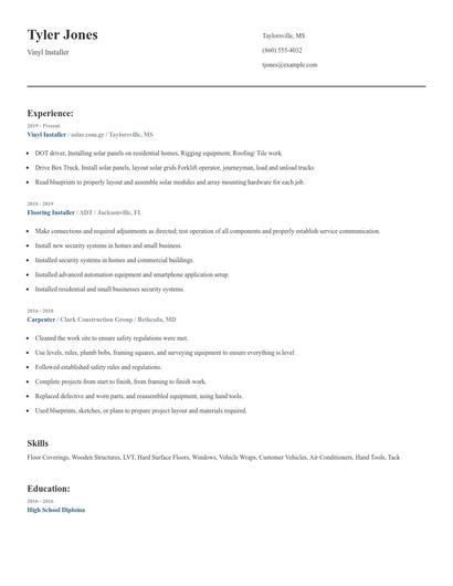 Vinyl Installer Resume
