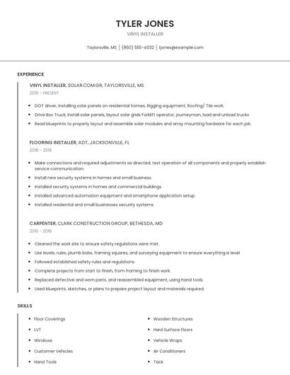Vinyl Installer Resume