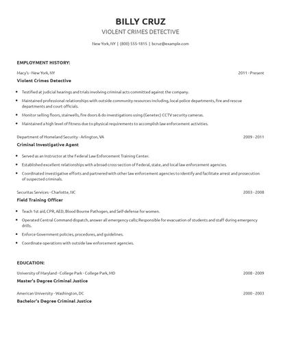 Violent Crimes Detective Resume