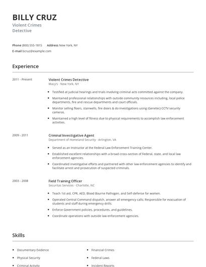 Violent Crimes Detective Resume