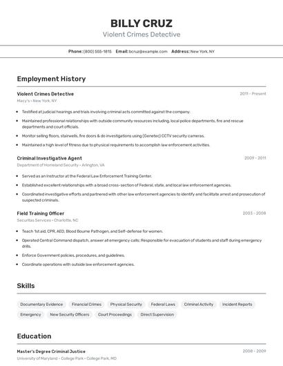 Violent Crimes Detective Resume