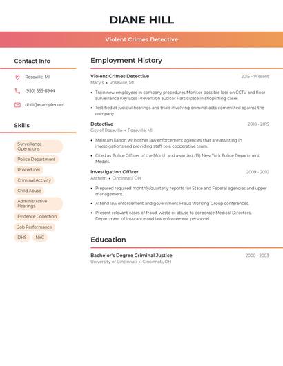 Violent Crimes Detective Resume