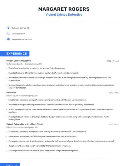 Violent Crimes Detective Resume
