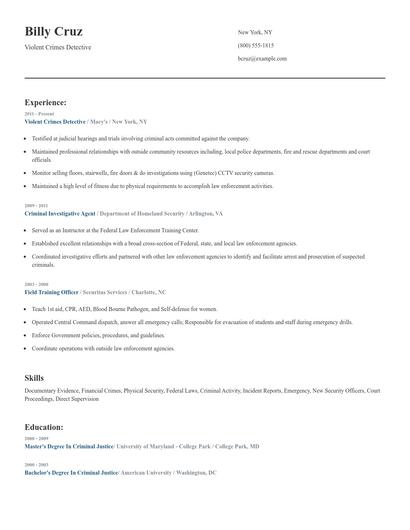Violent Crimes Detective Resume