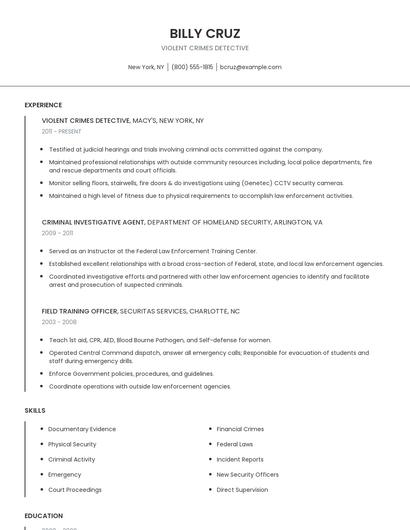Violent Crimes Detective Resume