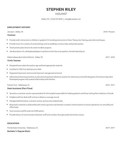Violinist Resume