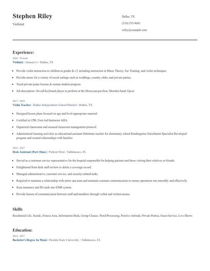 Violinist Resume