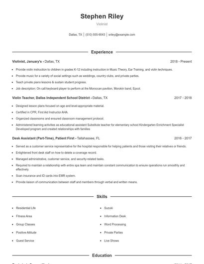 Violinist Resume