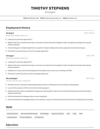 Virologist Resume