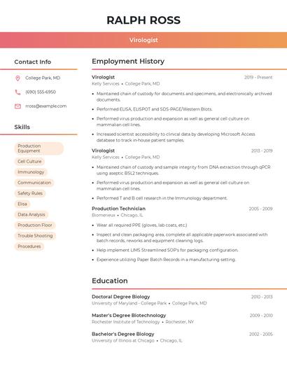 Virologist Resume