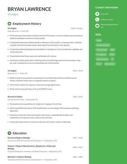 Virologist Resume