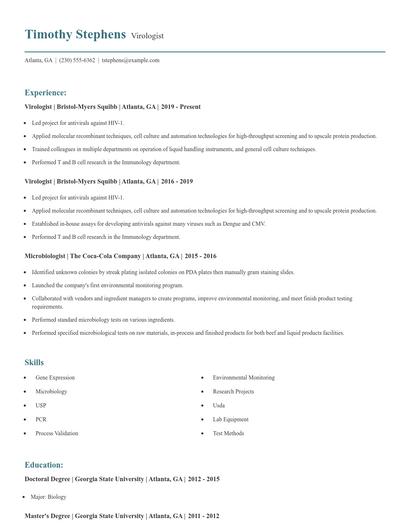 Virologist Resume