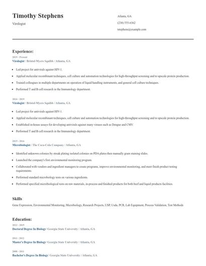 Virologist Resume