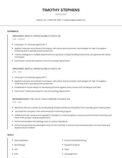 Virologist Resume