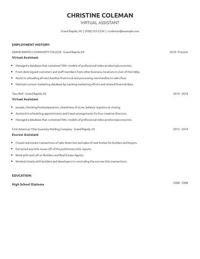 Virtual Assistant Resume