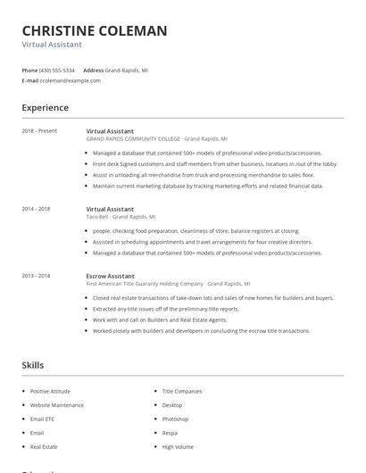 Virtual Assistant Resume