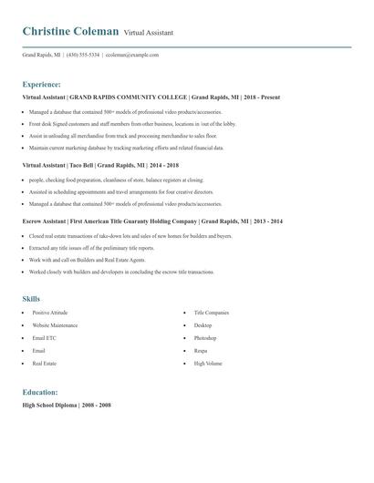Virtual Assistant Resume