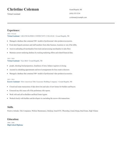 Virtual Assistant Resume