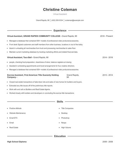 Virtual Assistant Resume