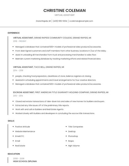 Virtual Assistant Resume
