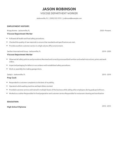 Viscose Department Worker Resume