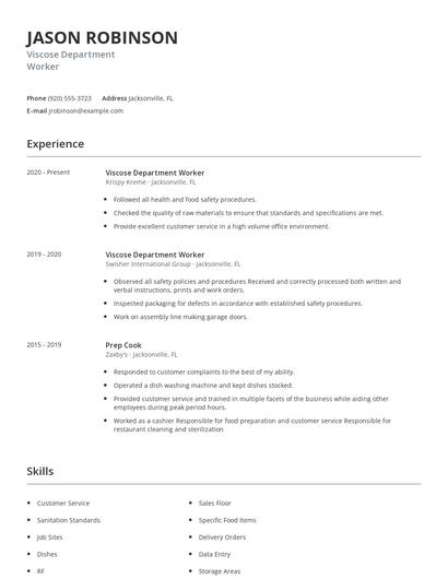 Viscose Department Worker Resume