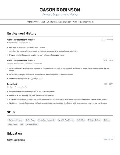Viscose Department Worker Resume