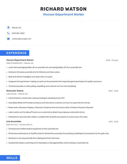 Viscose Department Worker Resume