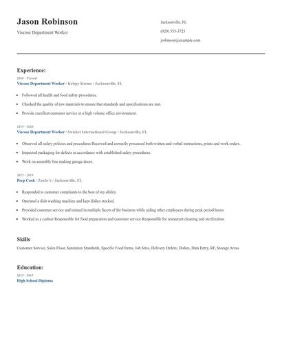 Viscose Department Worker Resume