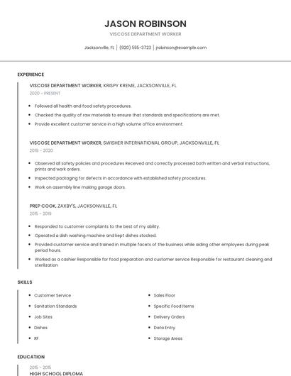 Viscose Department Worker Resume