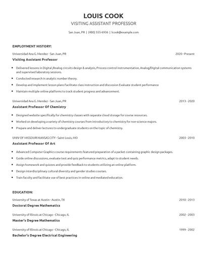 Visiting Assistant Professor Resume