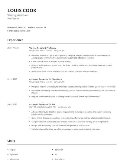 Visiting Assistant Professor Resume