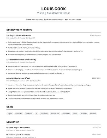 Visiting Assistant Professor Resume
