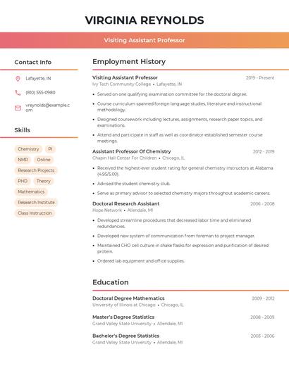 Visiting Assistant Professor Resume
