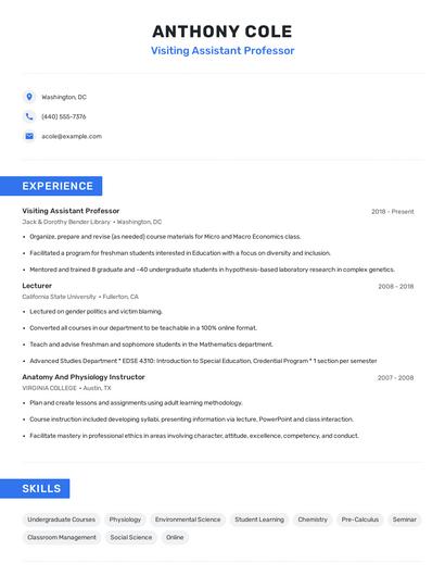 Visiting Assistant Professor Resume