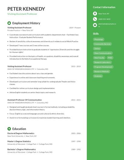 Visiting Assistant Professor Resume
