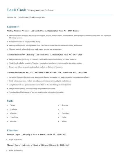 Visiting Assistant Professor Resume