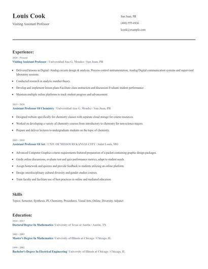 Visiting Assistant Professor Resume
