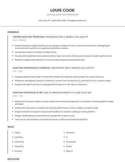 Visiting Assistant Professor Resume