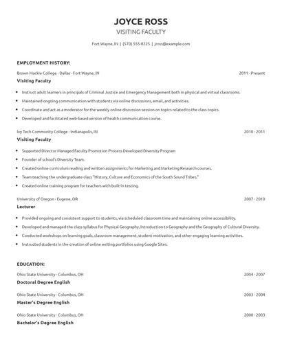 Visiting Faculty Resume
