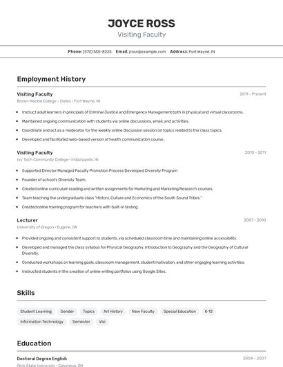 Visiting Faculty Resume