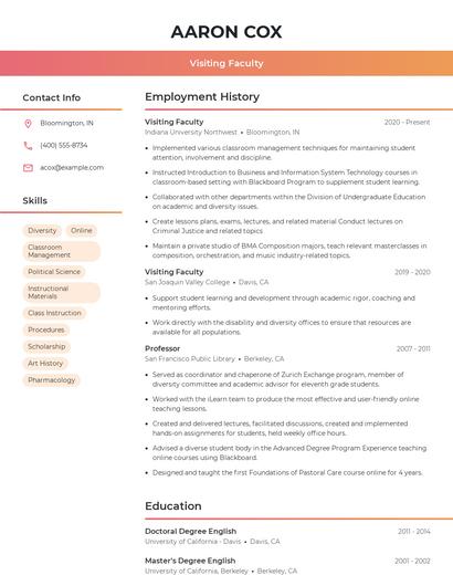 Visiting Faculty Resume