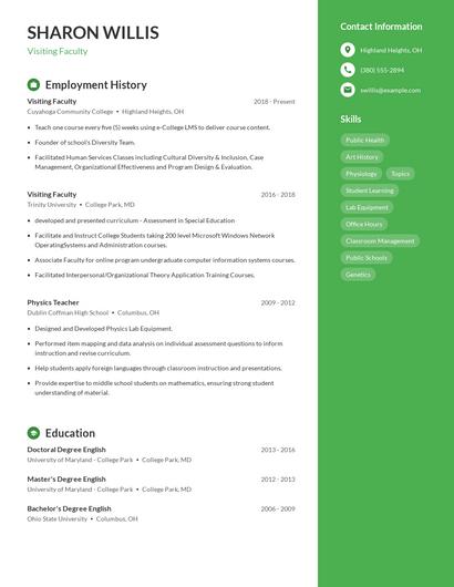 Visiting Faculty Resume