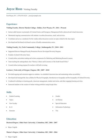 Visiting Faculty Resume