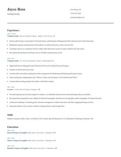 Visiting Faculty Resume