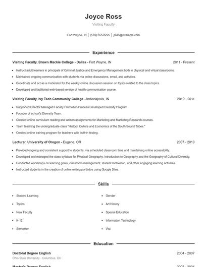 Visiting Faculty Resume