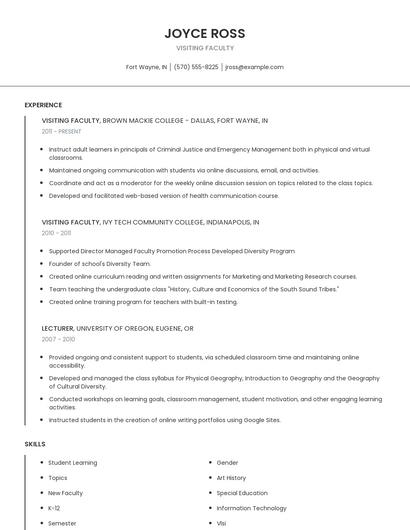 Visiting Faculty Resume