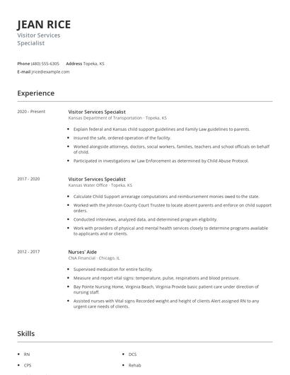Visitor Services Specialist Resume