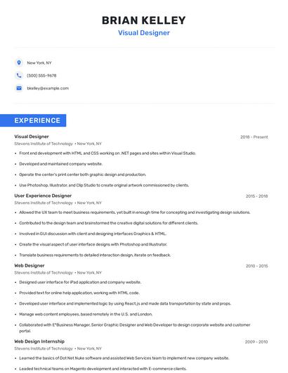 Visual Designer Resume